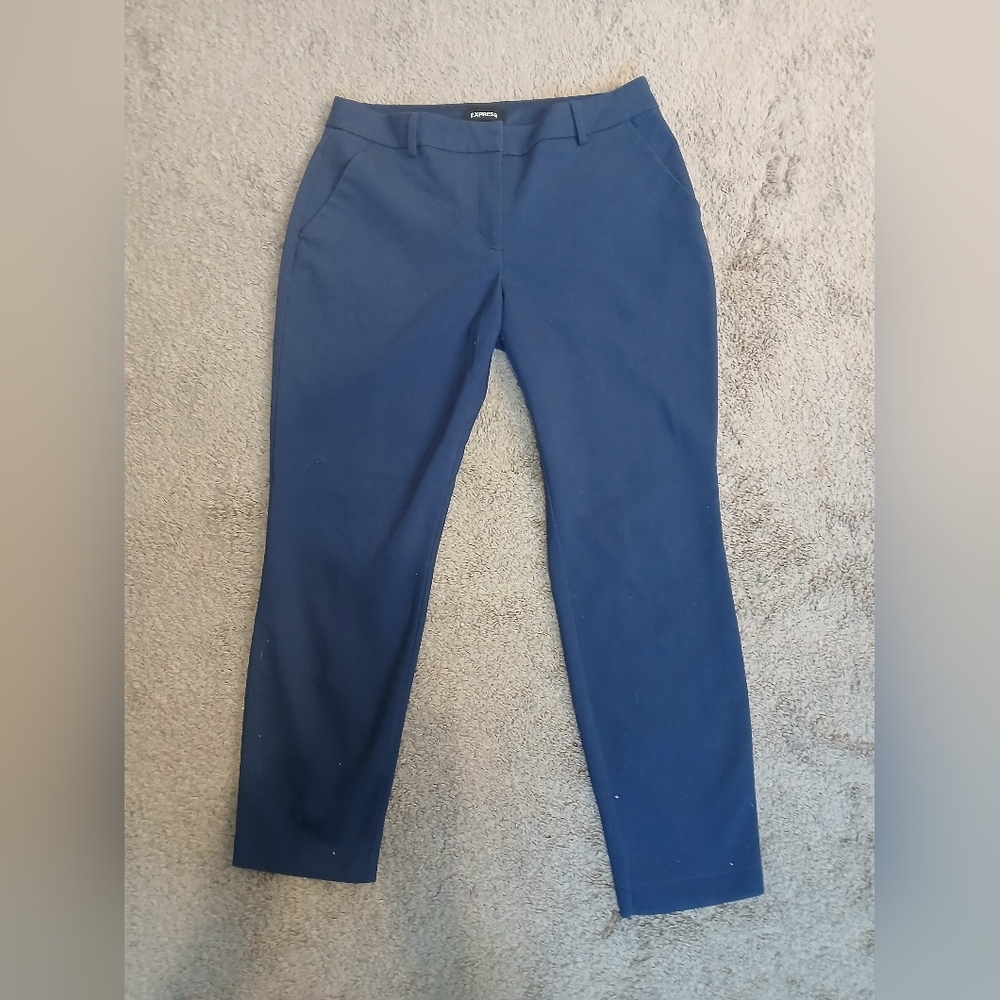 Express Navy Blue Stretch Columnist Ankle Mid Rise Cotton Blend Pants Size 10